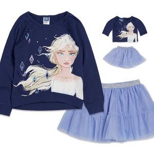 NWT Disney Frozen 2 Elsa Skirt Skort Tutu & Matching 18” Doll Set Outfit Girls